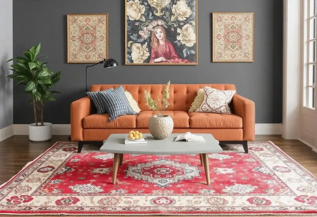 Oushak turkish rug is beautifying the modern living room